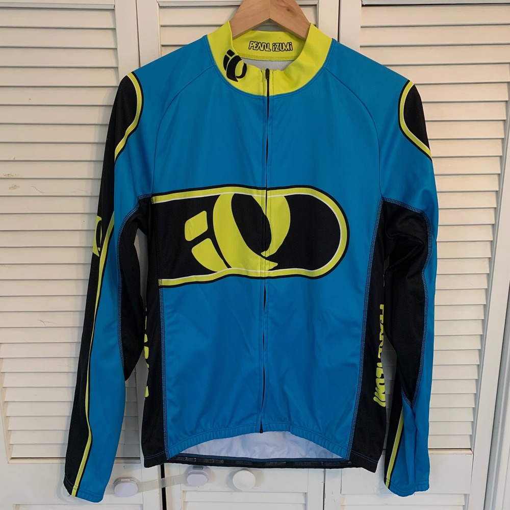 Pearl Izumi Long Sleeve‎ Cycling Jersey Mens L Blue Yellow Performance Biking